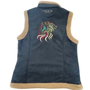 Moxie Equestrian Navy Fleece Vest Sherpa Trim Embroidered Horse XS